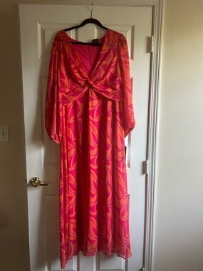 Pink & Orange Twist-Front Maxi Dress